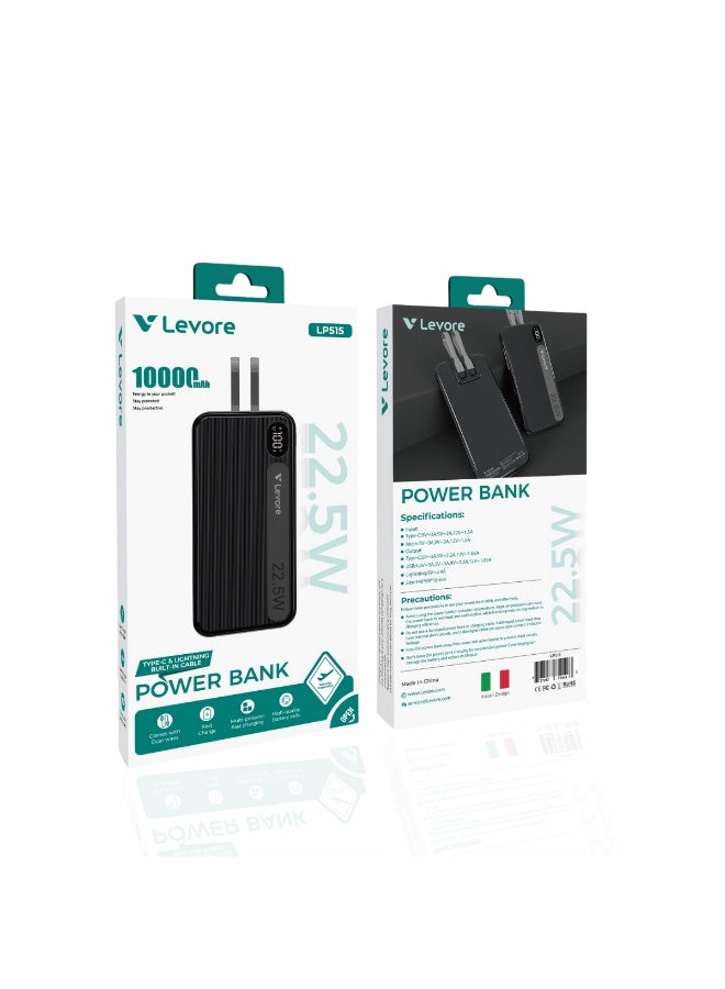 ليفور بنك طاقة LEVORE بسعة 10000 مللي أمبير وقوة 22.5 واط مزود بكابل مدمج - LP515 - Image 2